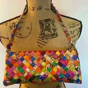 Small purse made out of candy wrappers made in Cancun
